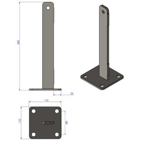 Schéma technique platine pour poteau aluminium