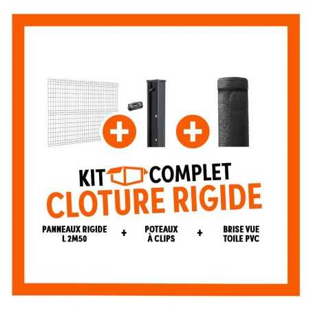 Kit clôture grillage rigide panneaux largeur 2m50 avec toile brise-vue Kit clôture grillage rigide panneaux largeur 2m50 avec toile brise-vue