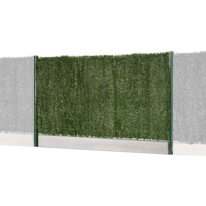 kit clôture rigide vert avec soubassement et hait artificielle 129 brins gamme eco pro