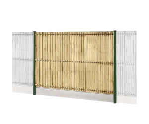kit clôture rigide poteaux à clips avec soubassement et occultation lattes bois gamme eco pro vert
