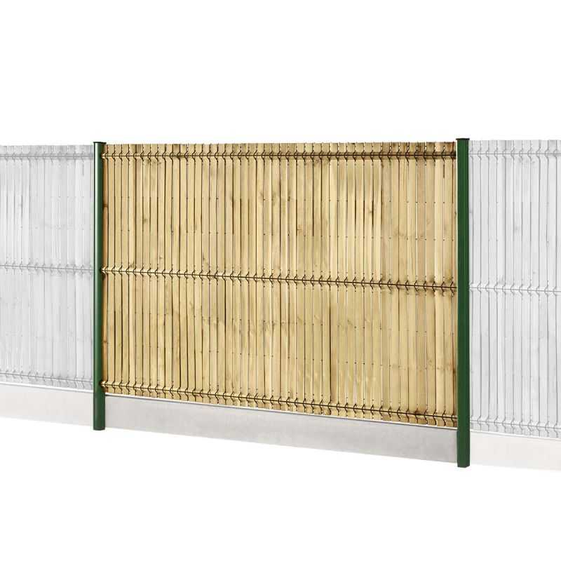 kit clôture rigide avec soubassement et occultation lattes bois easy pro 5 vert