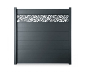 Kit clôture lame aluminium avec lame décorative Tropical à sceller gris anthracite