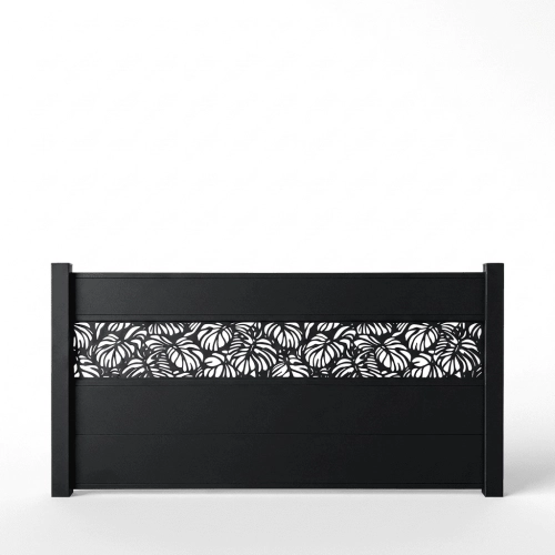 Kit clôture lame aluminium avec lame décorative Tropical sur platine noir