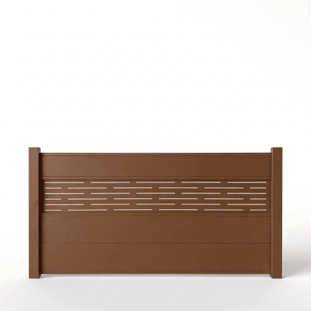 Kit clôture lame aluminium avec lame décorative Azural à sceller petite hauteur teck