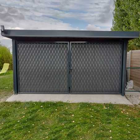 Portail grillagé Easy Home avec occultation en lamelles PVC de face